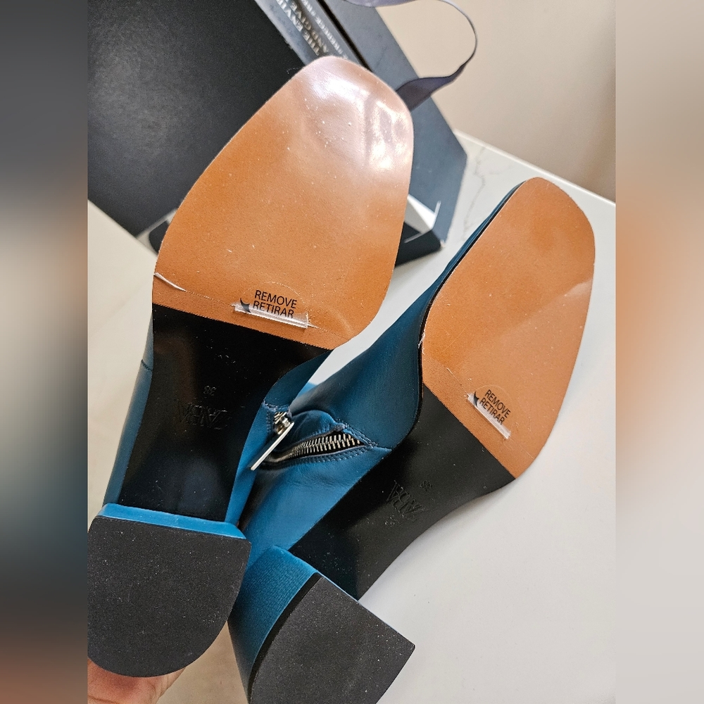 Zara LEATHER MID-HEEL ANKLE BOOTS US 7.5 EUR 38 BLUE - Picture 8 of 11